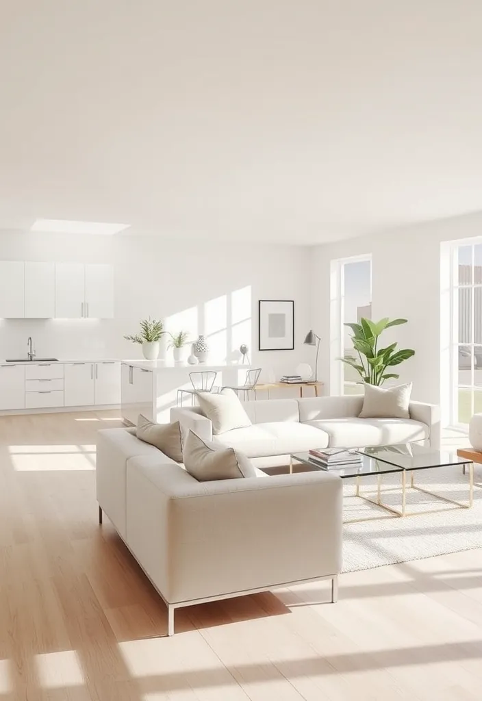 21 Stunning Open Floor Plan Living Room and Kitchen Designs That Will Inspire Your Next Renovation! - 1. Minimalist Marvel