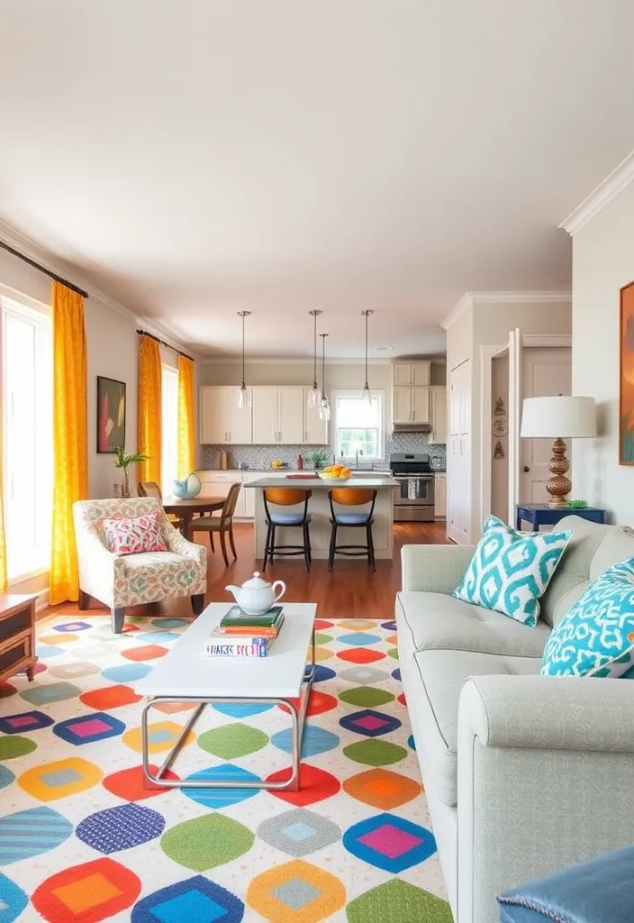 21 Stunning Open Floor Plan Living Room and Kitchen Designs That Will Inspire Your Next Renovation! - 21. Playful Patterns