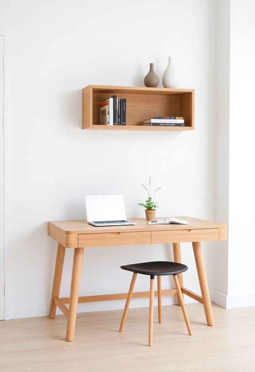 Maximize Your Space: 19 Wooden Desks and Floating Shelves for Small Rooms - 1. Scandinavian Minimalist Desk