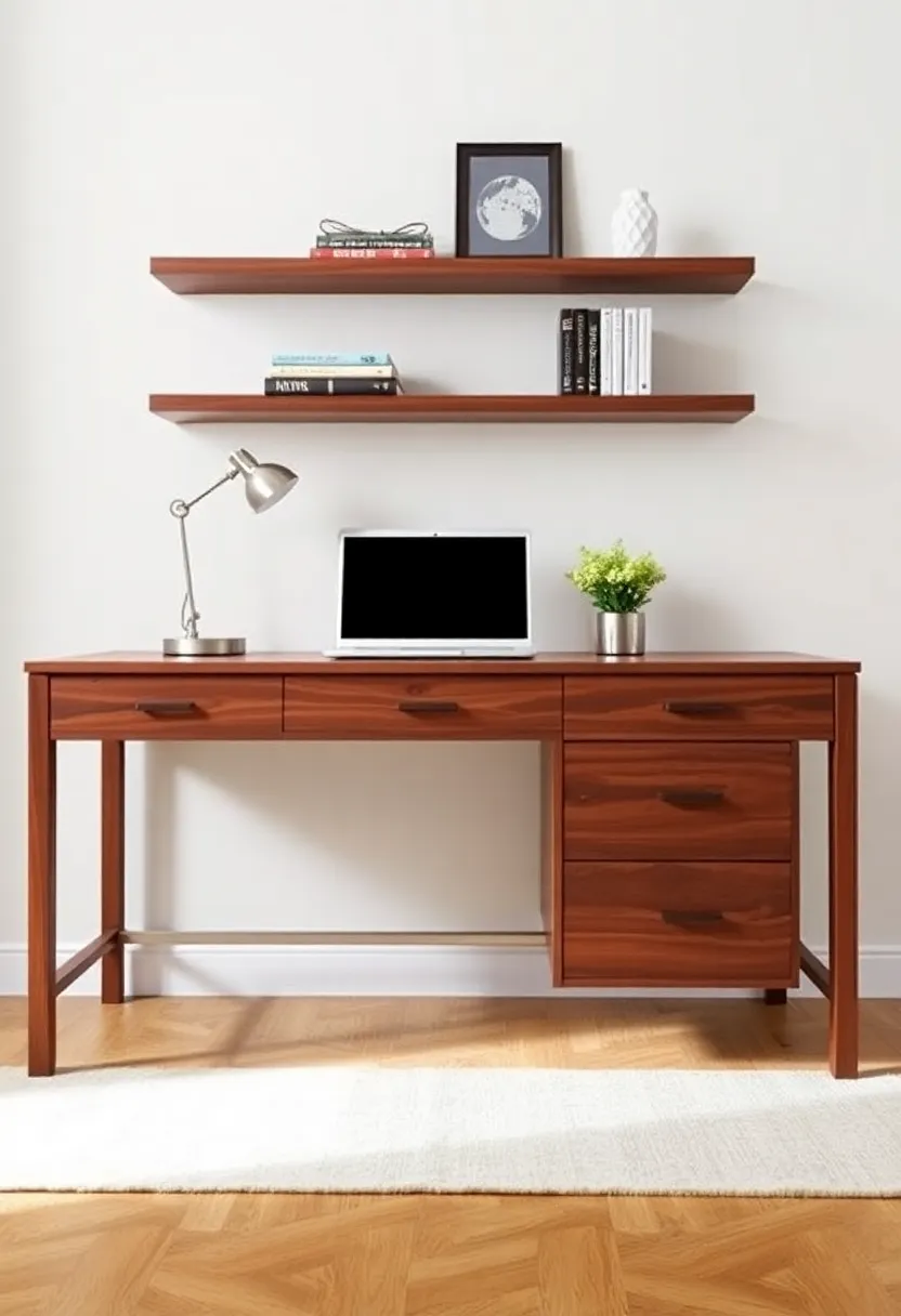 Maximize Your Space: 19 Wooden Desks and Floating Shelves for Small Rooms - 15. Stylish Drawer Desk