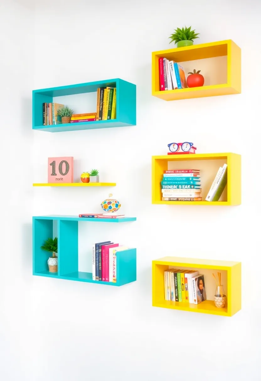 Maximize Your Space: 19 Wooden Desks and Floating Shelves for Small Rooms - 17. Colorful Floating Shelves