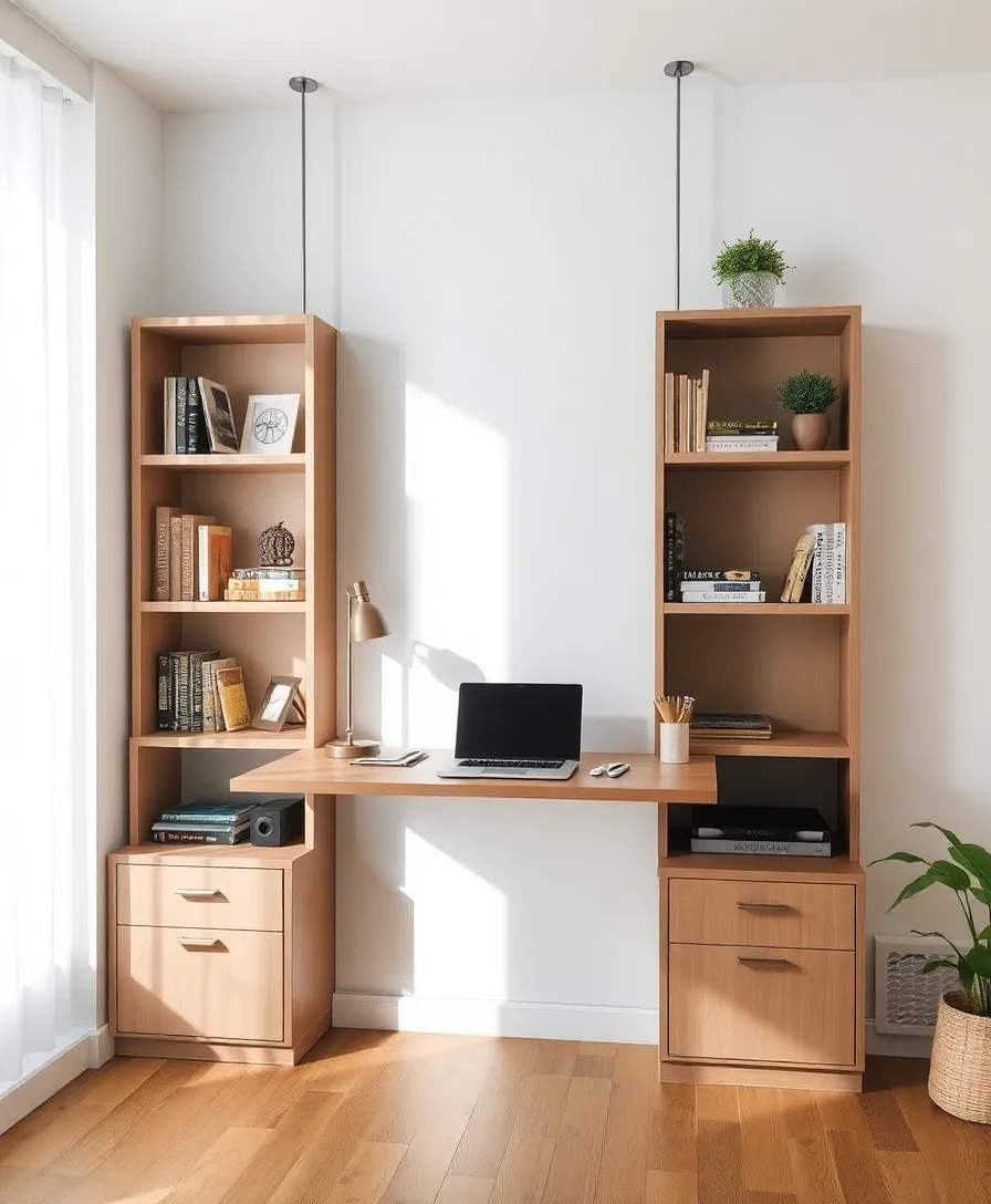 Maximize Your Space: 19 Wooden Desks and Floating Shelves for Small Rooms - 18. Floating Desk with Integrated Shelving