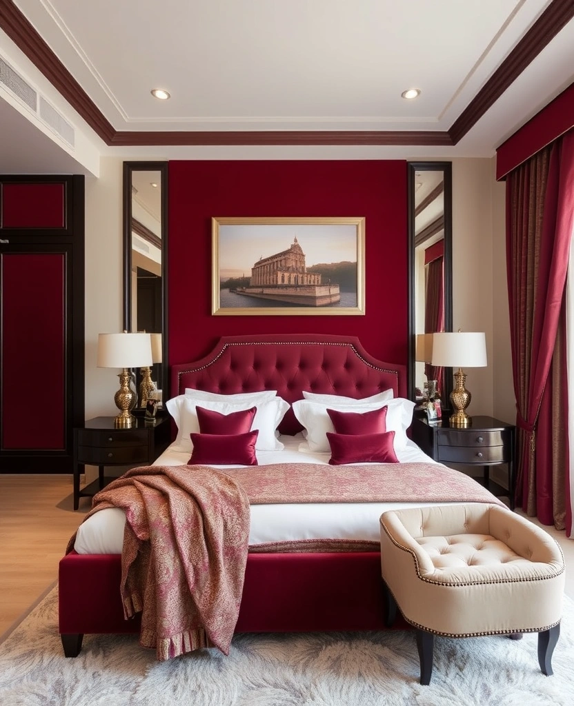 35 Bold Color Schemes for Contemporary Bedrooms That Will Inspire Your Next Makeover! - 10. Rich Burgundy and Soft Beige