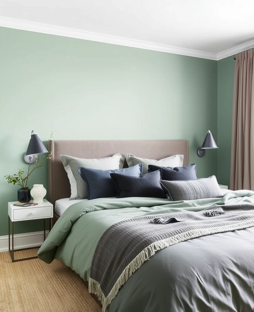 35 Bold Color Schemes for Contemporary Bedrooms That Will Inspire Your Next Makeover! - 14. Seafoam Green and Charcoal