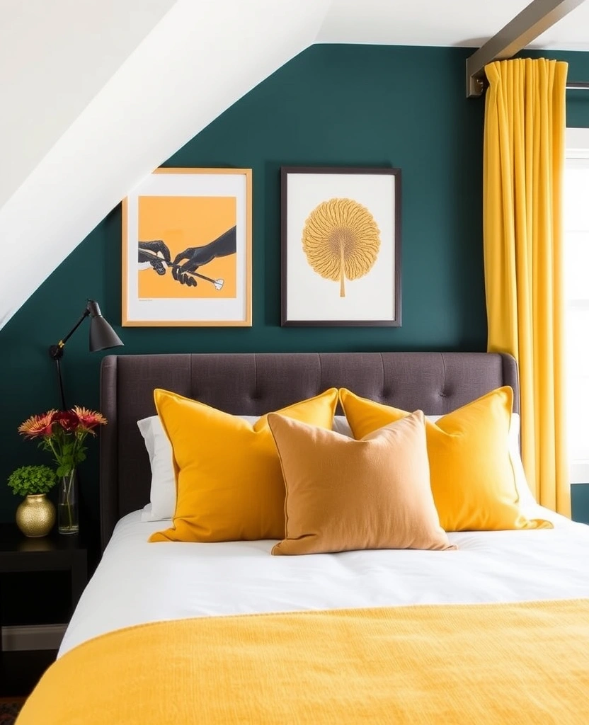 35 Bold Color Schemes for Contemporary Bedrooms That Will Inspire Your Next Makeover! - 15. Mustard Yellow and Dark Teal