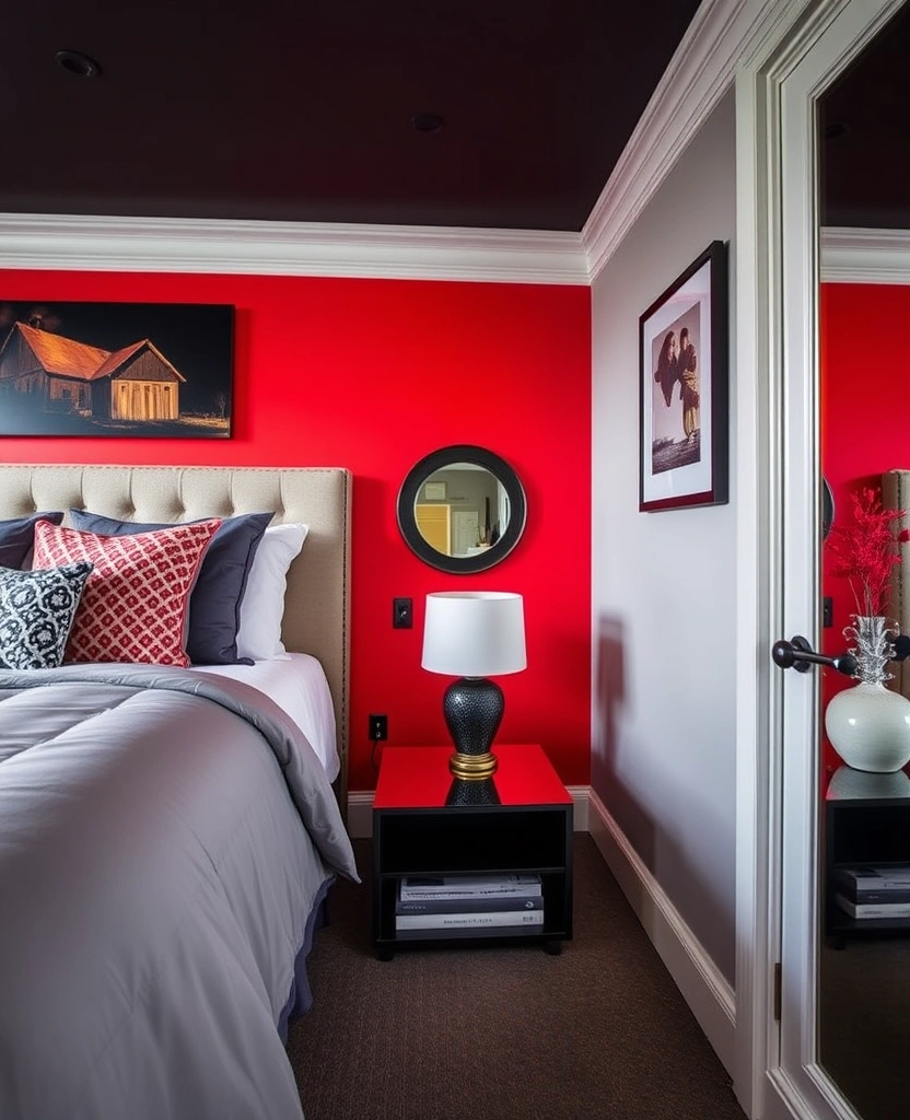 35 Bold Color Schemes for Contemporary Bedrooms That Will Inspire Your Next Makeover! - 17. Bright Red and Cool Grey