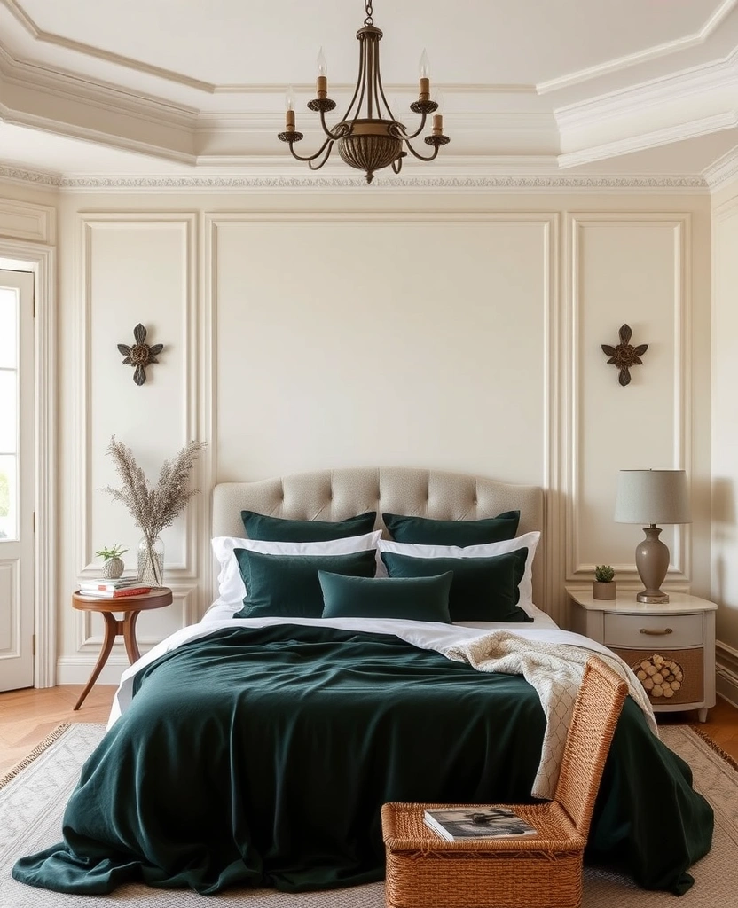 35 Bold Color Schemes for Contemporary Bedrooms That Will Inspire Your Next Makeover! - 19. Cream and Deep Forest Green