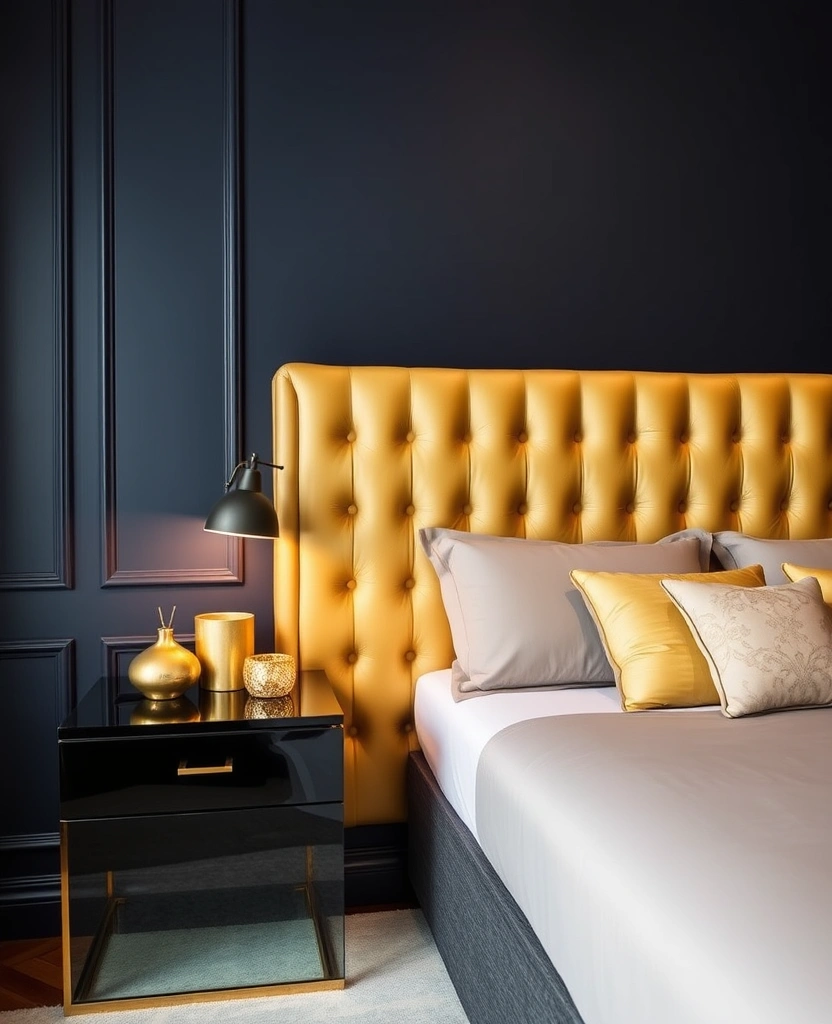 35 Bold Color Schemes for Contemporary Bedrooms That Will Inspire Your Next Makeover! - 2. Deep Navy and Gold