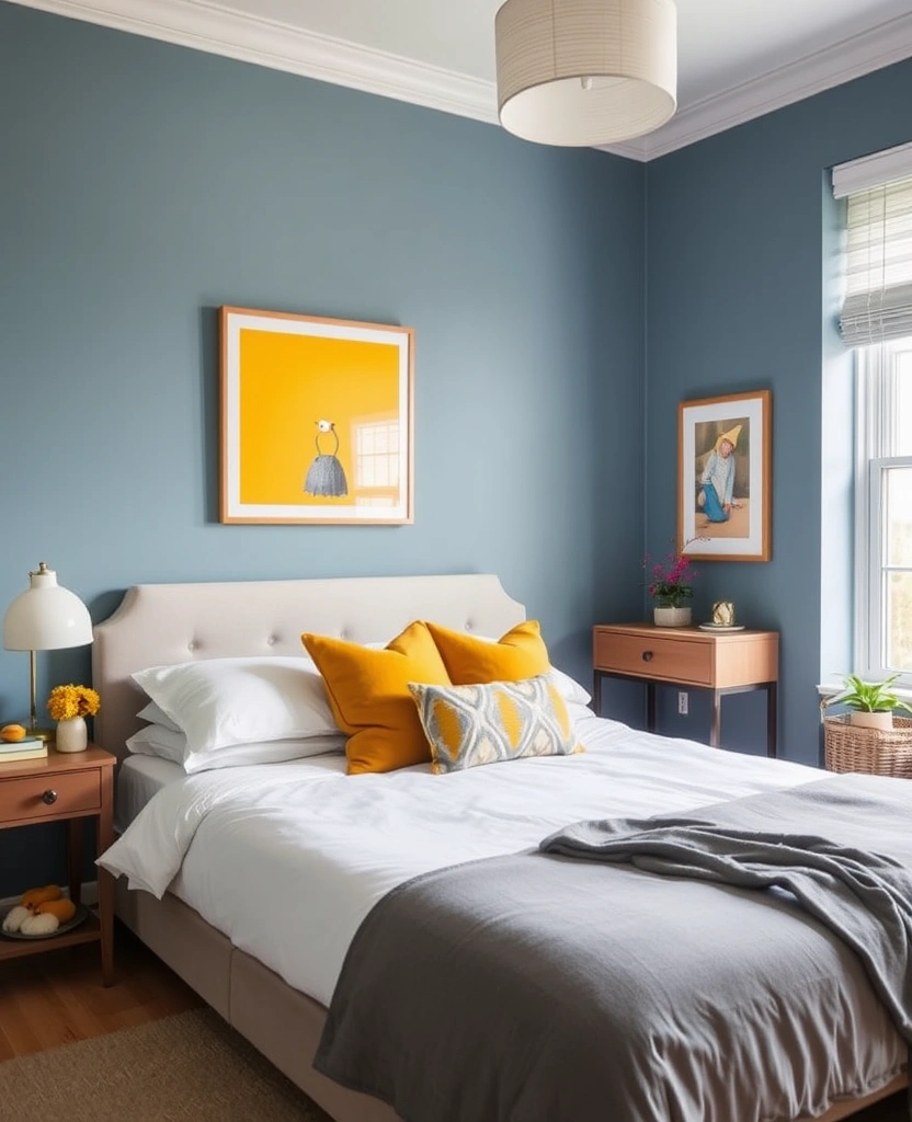 35 Bold Color Schemes for Contemporary Bedrooms That Will Inspire Your Next Makeover! - 21. Dusty Blue and Mustard