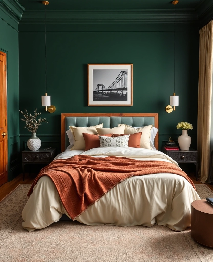 35 Bold Color Schemes for Contemporary Bedrooms That Will Inspire Your Next Makeover! - 23. Rich Emerald and Cream