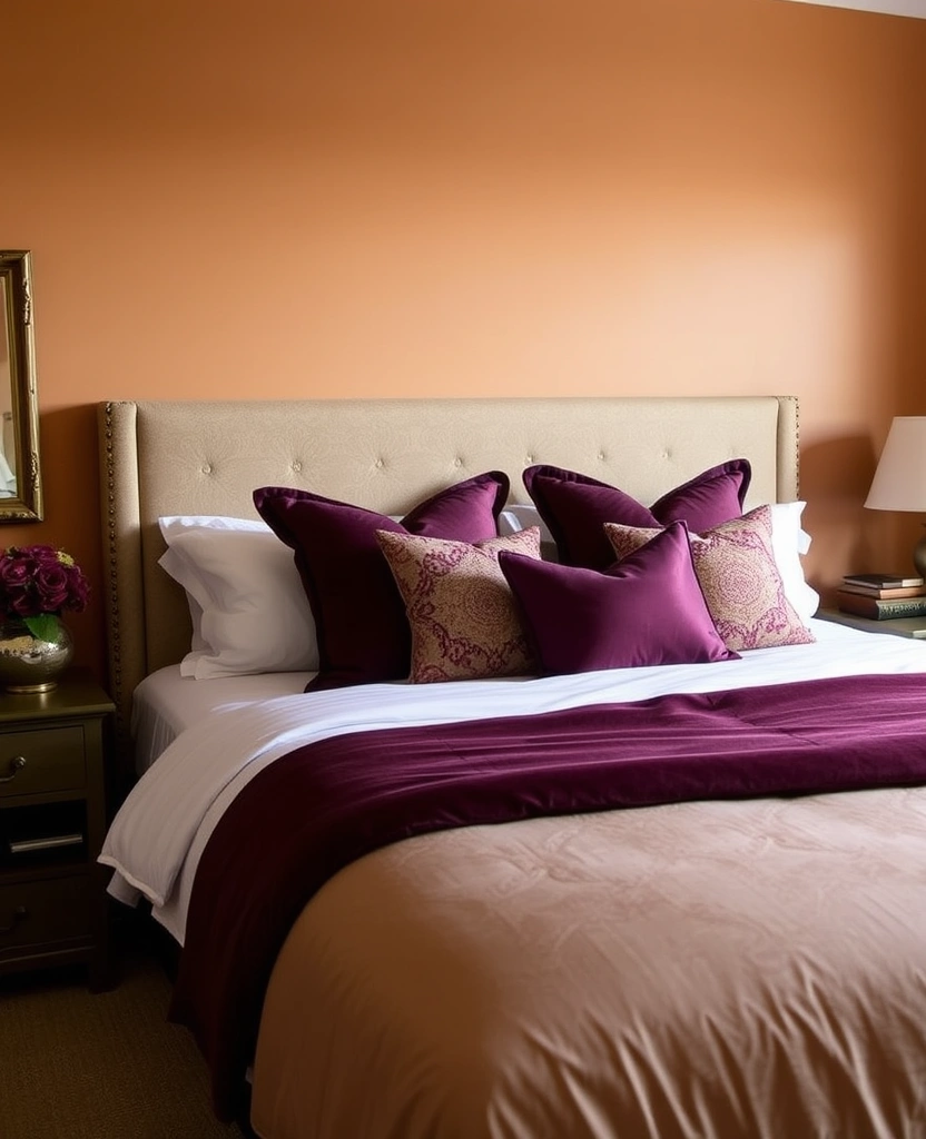 35 Bold Color Schemes for Contemporary Bedrooms That Will Inspire Your Next Makeover! - 25. Warm Tan and Rich Plum