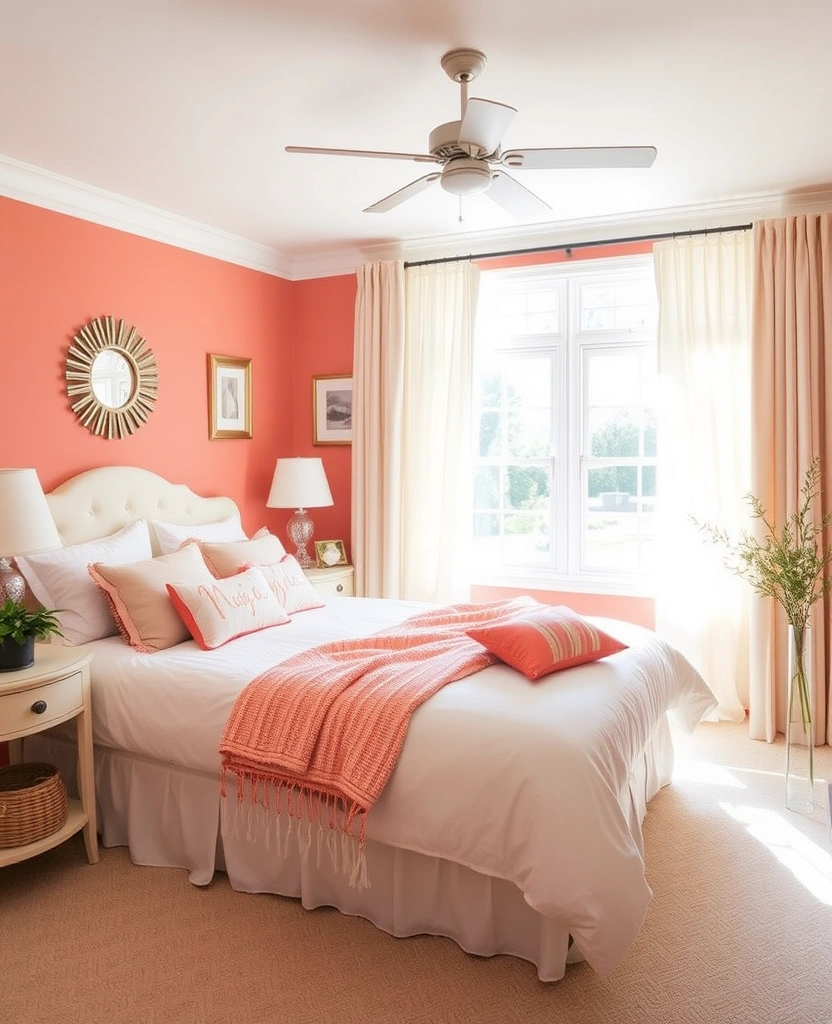 35 Bold Color Schemes for Contemporary Bedrooms That Will Inspire Your Next Makeover! - 30. Soft Coral and Cream