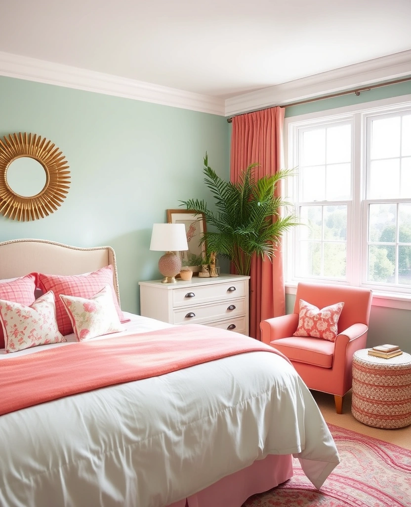 35 Bold Color Schemes for Contemporary Bedrooms That Will Inspire Your Next Makeover! - 35. Soft Mint and Warm Coral