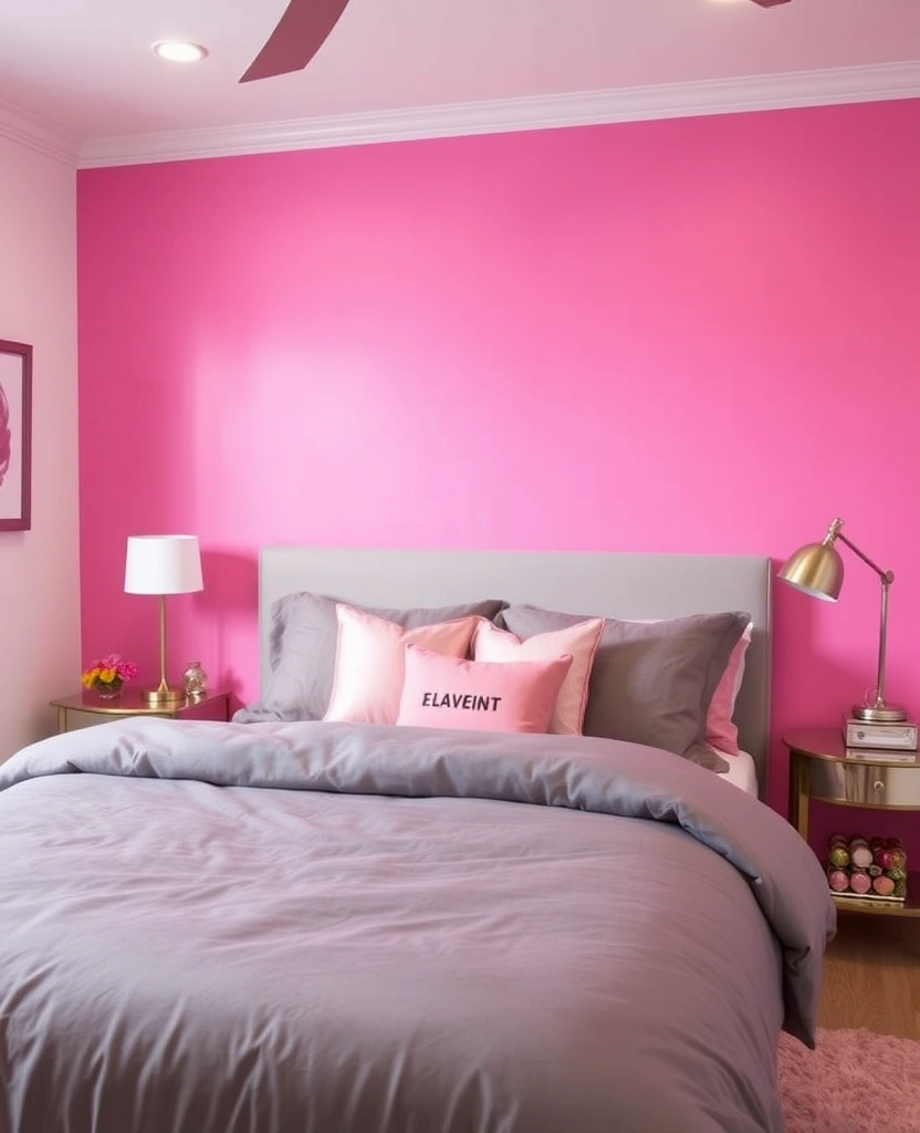 35 Bold Color Schemes for Contemporary Bedrooms That Will Inspire Your Next Makeover! - 5. Bright Pink and Grey