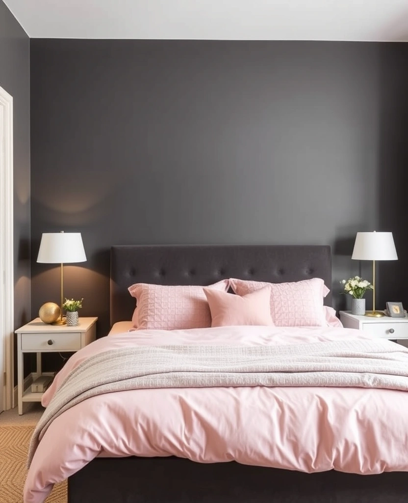 35 Bold Color Schemes for Contemporary Bedrooms That Will Inspire Your Next Makeover! - 7. Charcoal and Blush