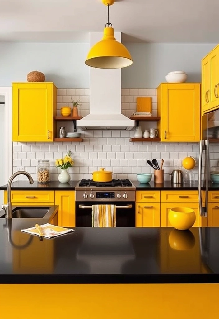 Black Countertops Kitchen Color Schemes: Uncover 19 Gorgeous Combinations to Elevate Your Space! - 14. Bright and Bold Yellow