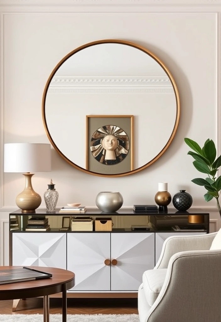 Chic and Stylish: 31 Unique Living Room Wall Decor Ideas Featuring Mirrors! - 10. Round Mirrors