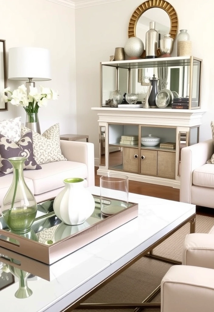 Chic and Stylish: 31 Unique Living Room Wall Decor Ideas Featuring Mirrors! - 12. Mirrored Accents