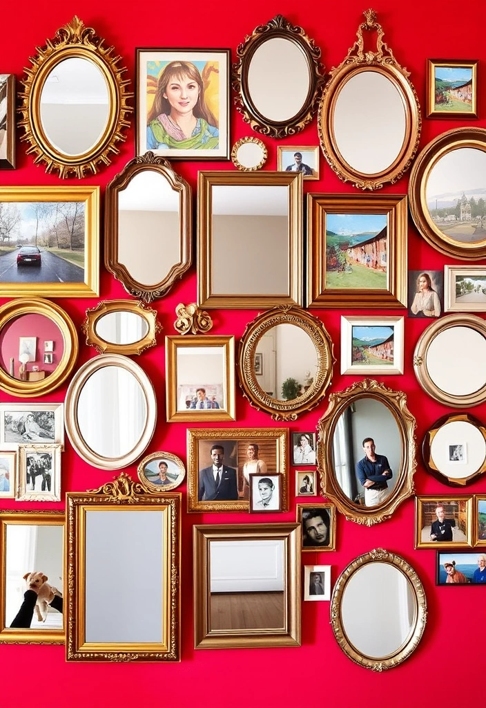 Chic and Stylish: 31 Unique Living Room Wall Decor Ideas Featuring Mirrors! - 2. Gallery Wall of Mirrors