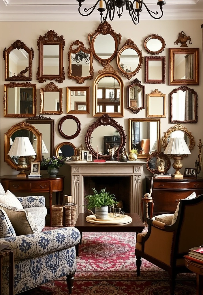 Chic and Stylish: 31 Unique Living Room Wall Decor Ideas Featuring Mirrors! - 6. Vintage Mirror Collection
