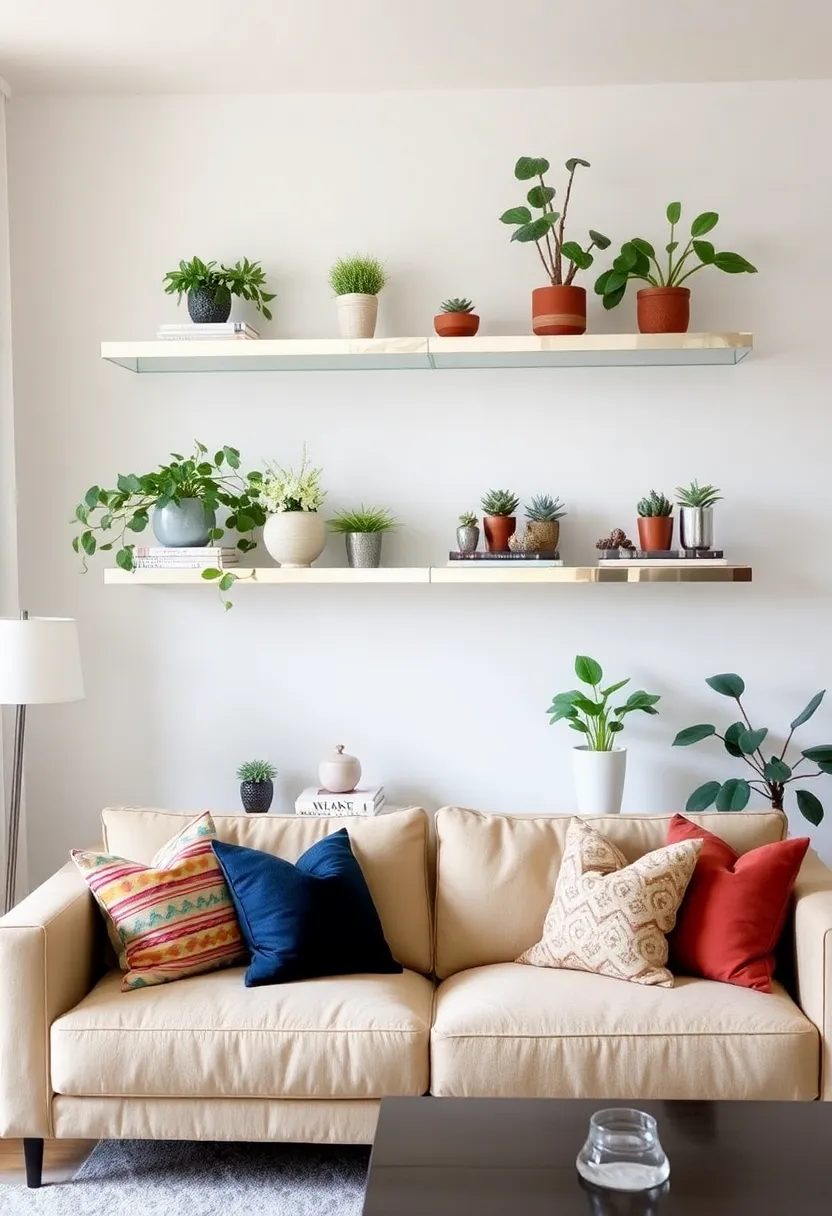 Chic and Stylish: 31 Unique Living Room Wall Decor Ideas Featuring Mirrors! - 9. Mirrored Shelves