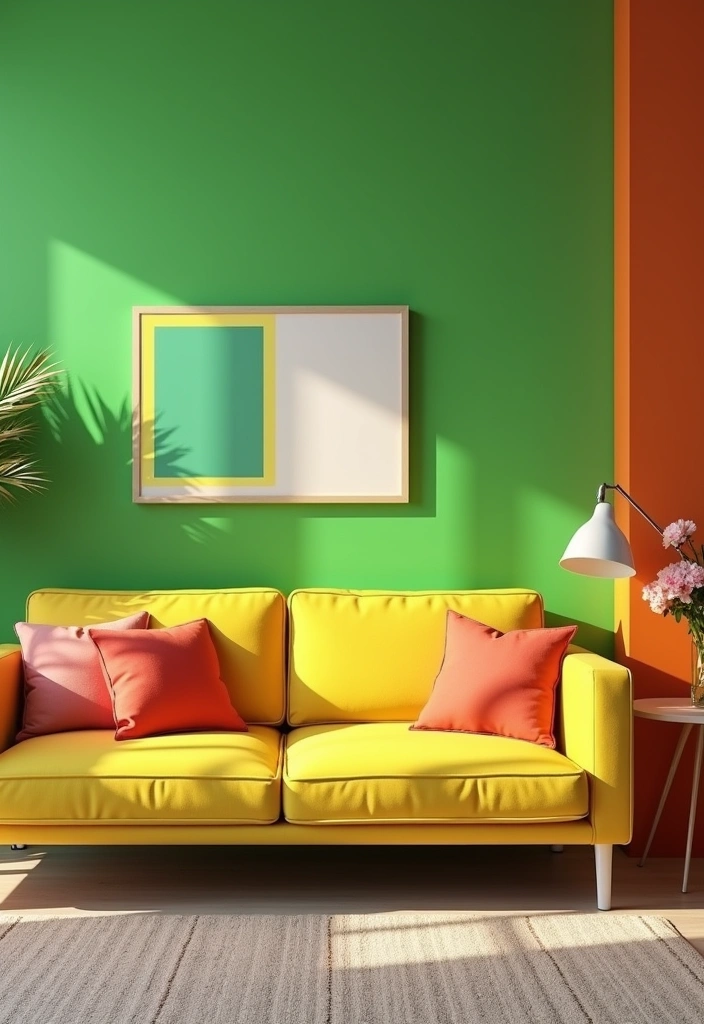 Create Happiness: 21 Vibrant Living Room Ideas with Pop Decor, Cozy Pillows, and Colorful Couches! - 11. Color Blocking