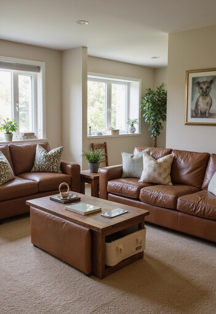 15 Stylish Brown Leather Couch Living Room Decor Ideas for a Cozy Atmosphere! - 11. Multi-functional Spaces