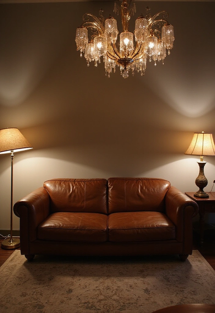 15 Stylish Brown Leather Couch Living Room Decor Ideas for a Cozy Atmosphere! - 3. Statement Lighting