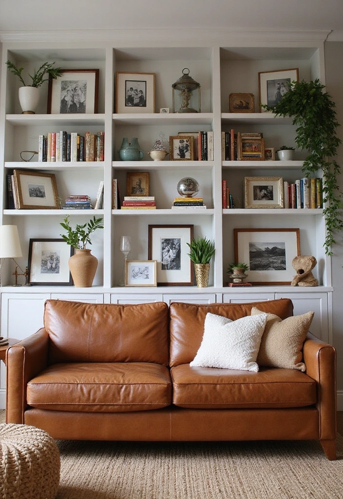 15 Stylish Brown Leather Couch Living Room Decor Ideas for a Cozy Atmosphere! - 7. Personal Touches with Decor