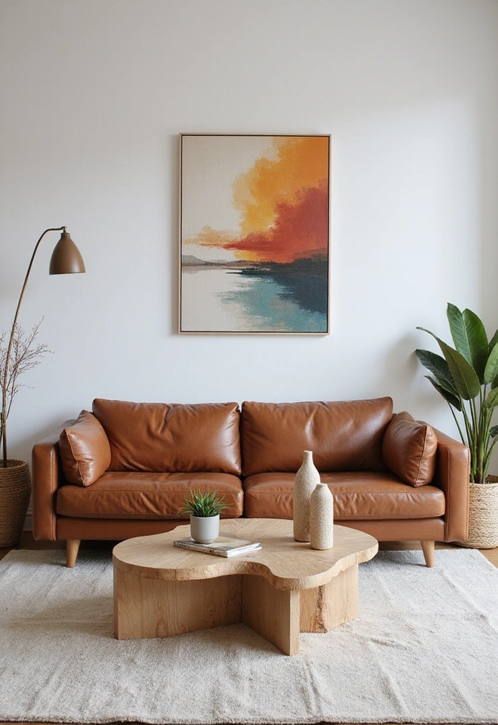 15 Stylish Brown Leather Couch Living Room Decor Ideas for a Cozy Atmosphere! - 9. Minimalistic Decor with a Twist