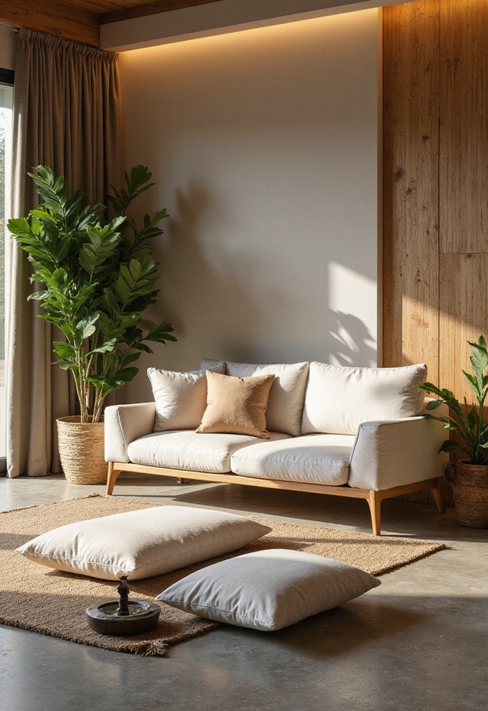 21 Cozy Modern Living Room Couch Layouts for a Warm and Inviting Atmosphere - 13. The Zen Retreat Layout