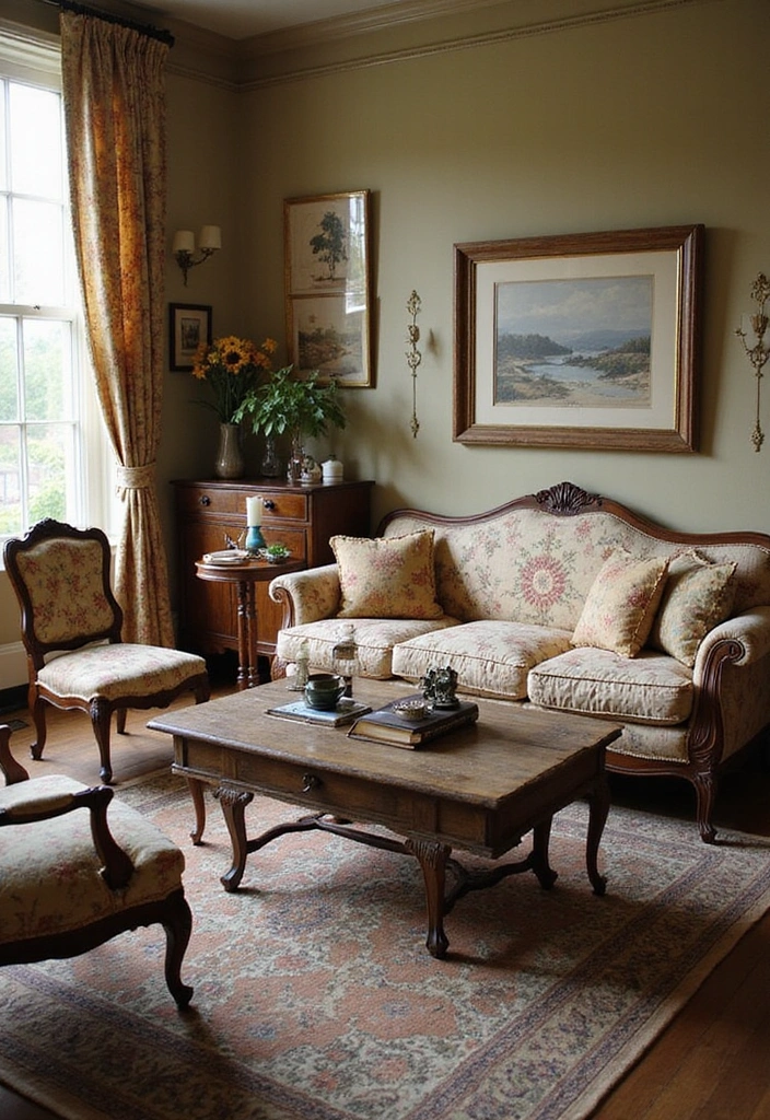 21 Cozy Modern Living Room Couch Layouts for a Warm and Inviting Atmosphere - 7. The Vintage Charm Layout