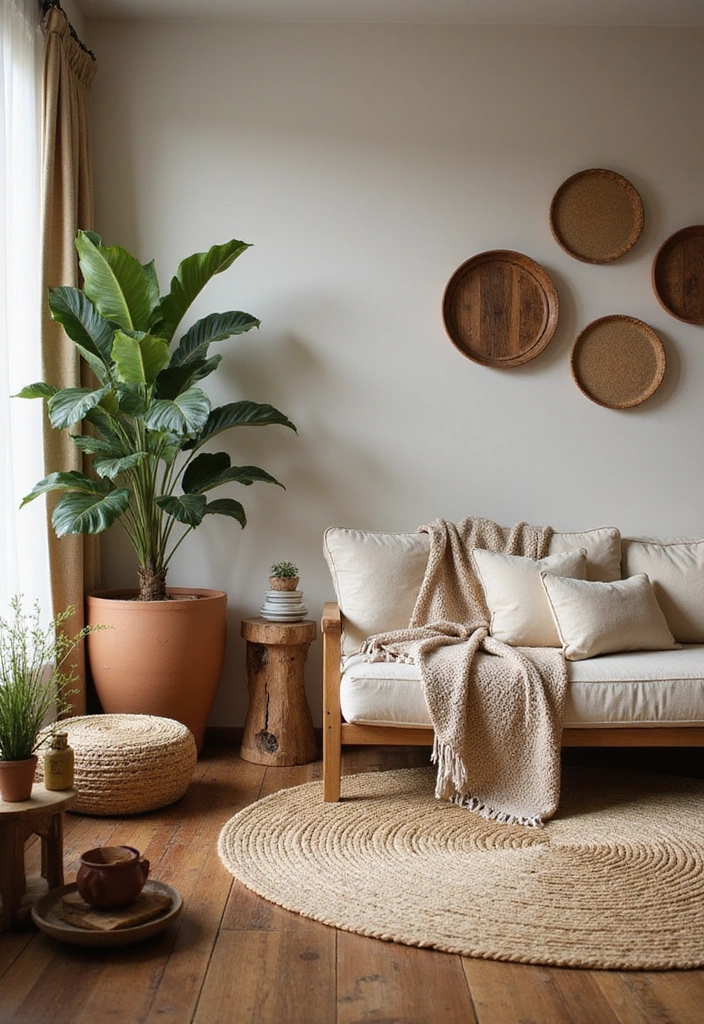 21 Sophisticated Dark Wood Floors Living Room Decor Ideas for a Polished and Refined Look - 16. Warm Organic Elements