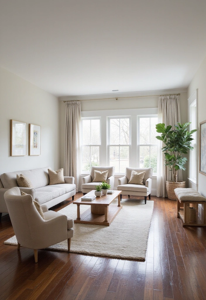 21 Sophisticated Dark Wood Floors Living Room Decor Ideas for a Polished and Refined Look - 19. Soft Neutral Palette