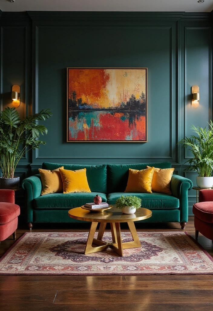 21 Sophisticated Dark Wood Floors Living Room Decor Ideas for a Polished and Refined Look - 2. Luxe Jewel Tones
