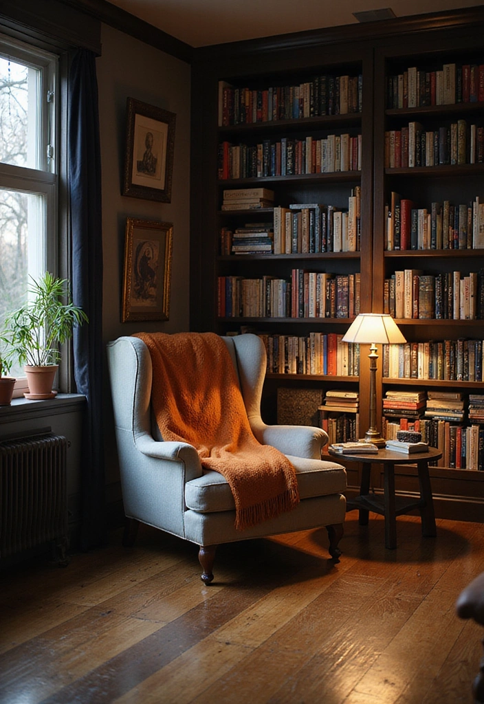 21 Sophisticated Dark Wood Floors Living Room Decor Ideas for a Polished and Refined Look - 21. Cozy Reading Nook