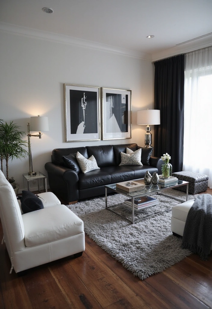 21 Sophisticated Dark Wood Floors Living Room Decor Ideas for a Polished and Refined Look - 4. Classic Monochrome