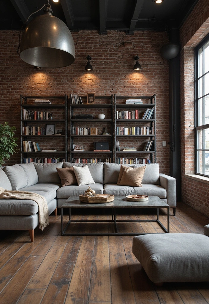 21 Sophisticated Dark Wood Floors Living Room Decor Ideas for a Polished and Refined Look - 9. Industrial Edge