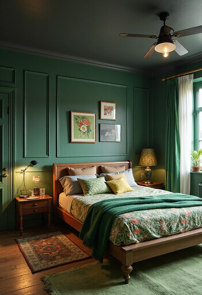 28 Dark and Moody Wall Color Trim Ideas for a Cozy and Inviting Bedroom Retreat! - 18. Dark Gray with Vibrant Green Accents