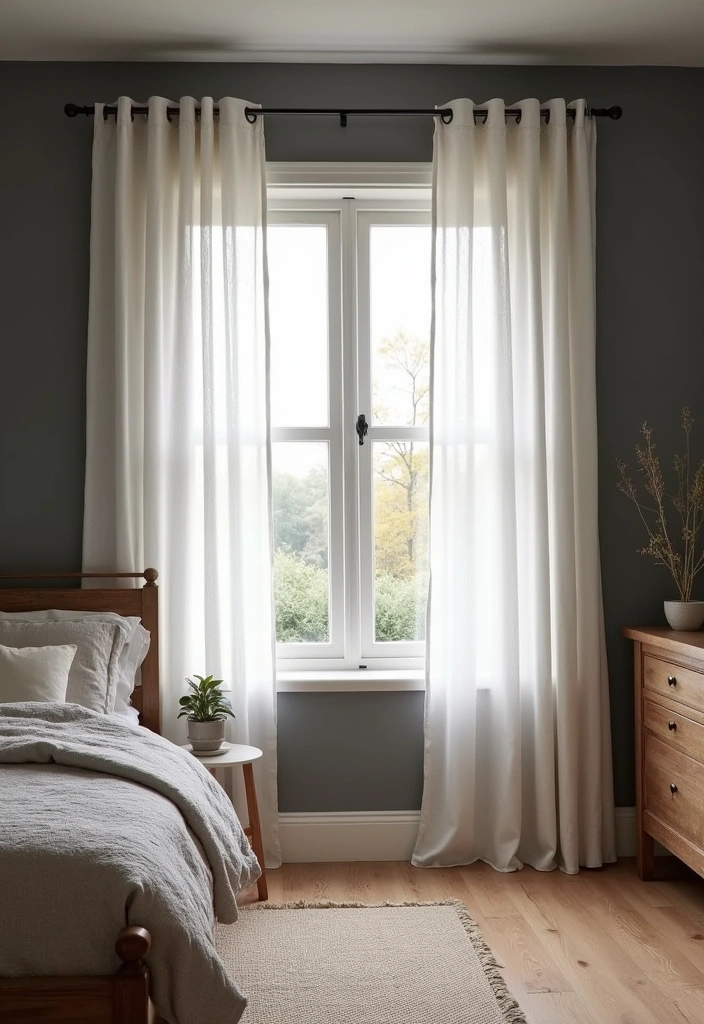 35 Industrial Bedroom Decor Ideas for 2025: Embrace Charcoal Gray Walls with Rustic Wood Accents! - 15. Simple Window Treatments