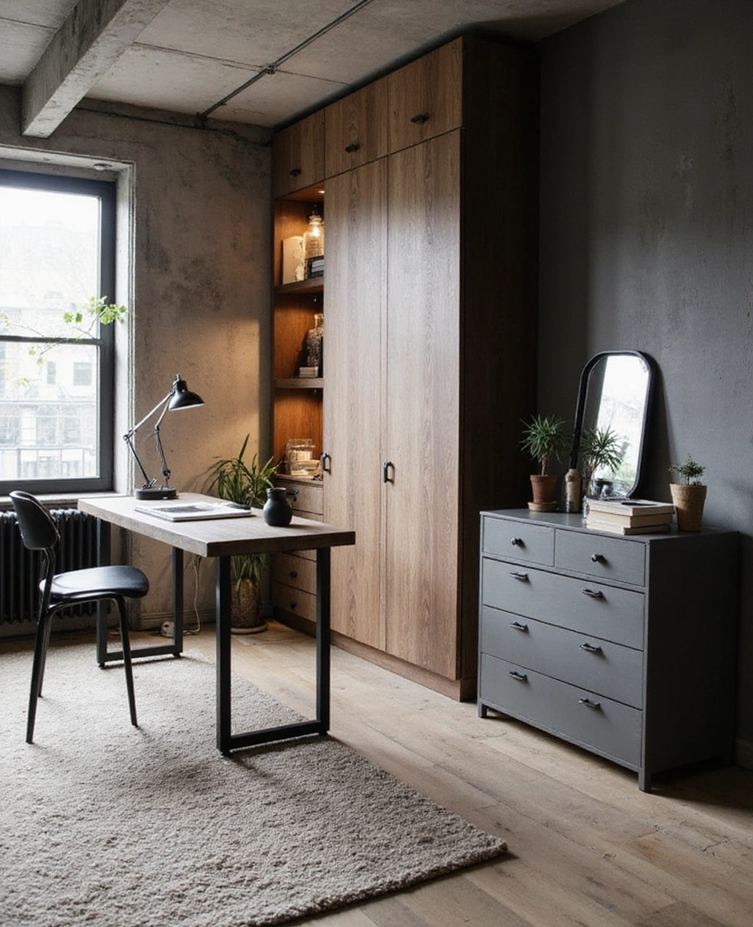 35 Industrial Bedroom Decor Ideas for 2025: Embrace Charcoal Gray Walls with Rustic Wood Accents! - 27. Sleek Metal Furniture