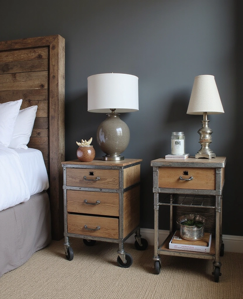 35 Industrial Bedroom Decor Ideas for 2025: Embrace Charcoal Gray Walls with Rustic Wood Accents! - 28. Unique Nightstands