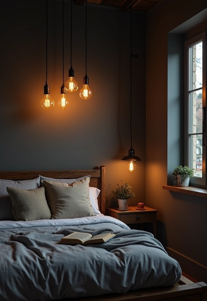 35 Industrial Bedroom Decor Ideas for 2025: Embrace Charcoal Gray Walls with Rustic Wood Accents! - 3. Industrial-Style Lighting Fixtures