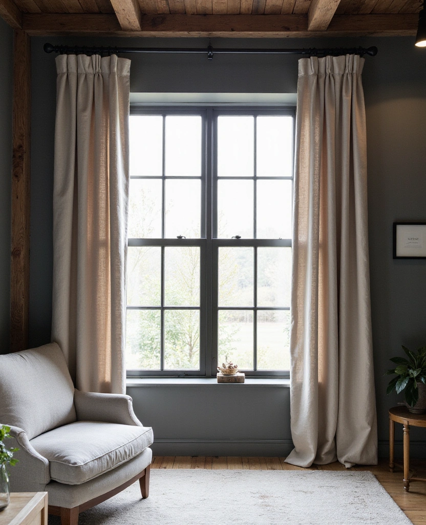 35 Industrial Bedroom Decor Ideas for 2025: Embrace Charcoal Gray Walls with Rustic Wood Accents! - 30. Industrial-Style Curtains