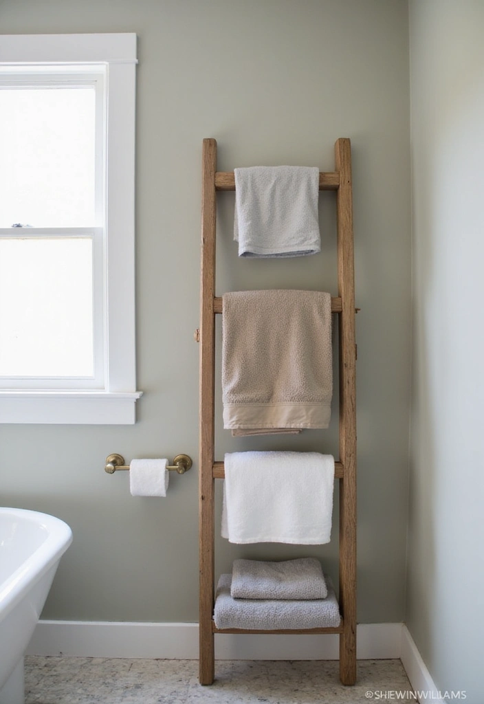 Bathroom Bliss: 15 Genius Ways to Maximize Your Small Bathroom with Sherwin-Williams Rainwashed - 10. Install a Towel Rack or Ladder