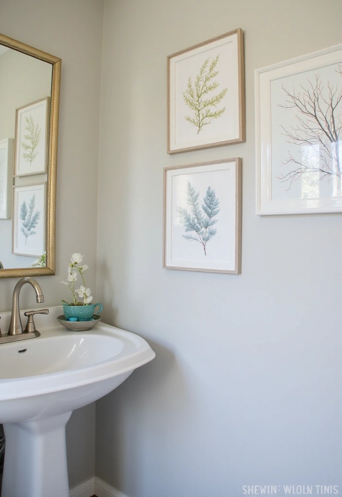 Bathroom Bliss: 15 Genius Ways to Maximize Your Small Bathroom with Sherwin-Williams Rainwashed - 11. Use Decorative Wall Art