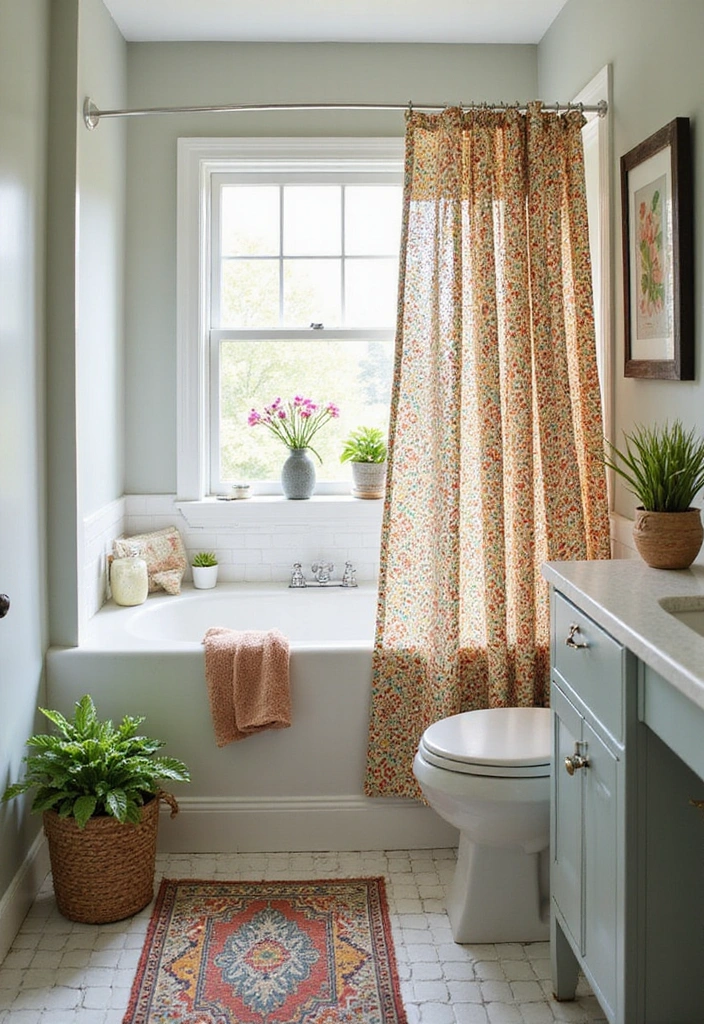 Bathroom Bliss: 15 Genius Ways to Maximize Your Small Bathroom with Sherwin-Williams Rainwashed - 12. Choose a Unique Shower Curtain