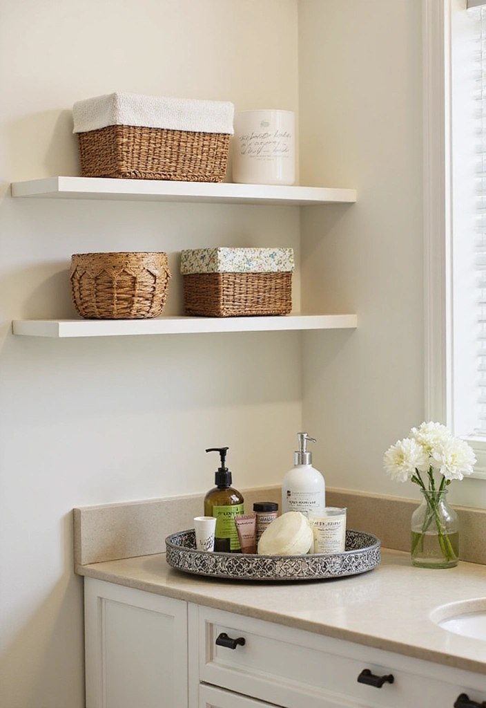 Bathroom Bliss: 15 Genius Ways to Maximize Your Small Bathroom with Sherwin-Williams Rainwashed - 8. Use Decorative Storage Solutions