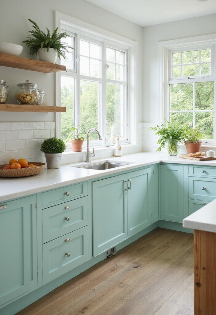 How to Choose the Perfect 2025 Kitchen Cabinet Paint Colors for a Modern Look! - 13. Pale Aqua: Refreshing and Breezy