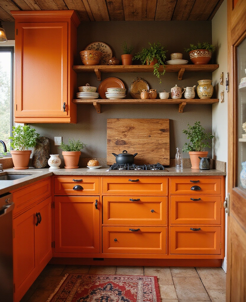 How to Choose the Perfect 2025 Kitchen Cabinet Paint Colors for a Modern Look! - 21. Burnt Orange: Warm and Invigorating